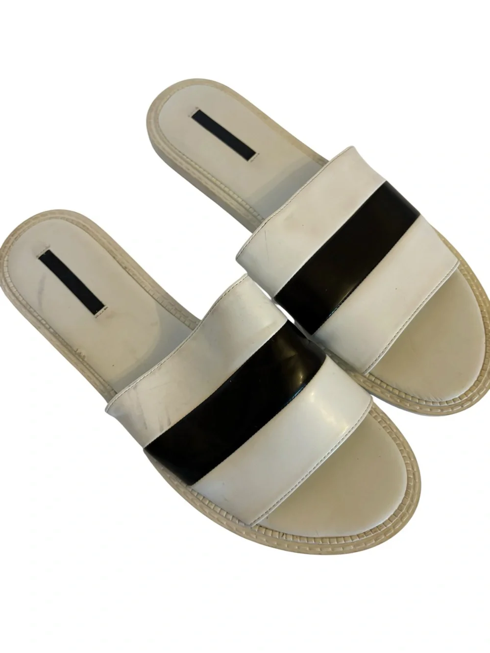 Zara White and Black Two-Stripe Slide Sandals - Women - Picture 3 of 5